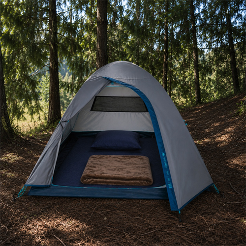 Solo dome tent at a festival campsite